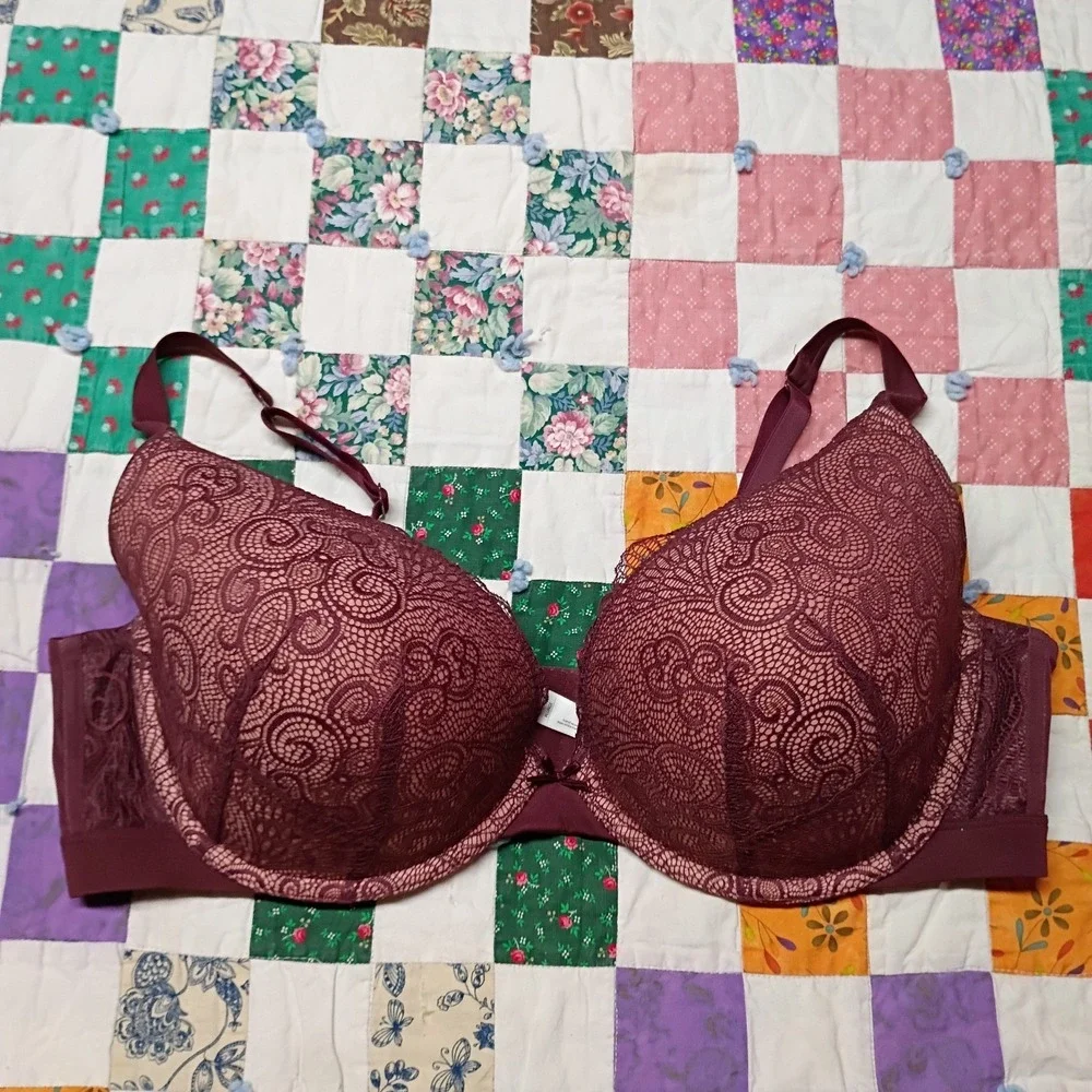 Cacique Maroon Bra Womens 44DD Paisley Underwired